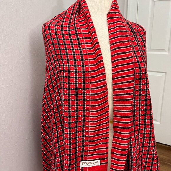 Pashmina Red Blue Check Shaw Scarf Wrap - Picture 10 of 11